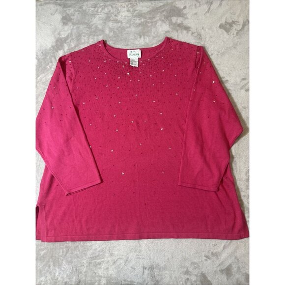 Women’s Quacker Factory Sweater Pink Beaded Plus 3X - Picture 4 of 14